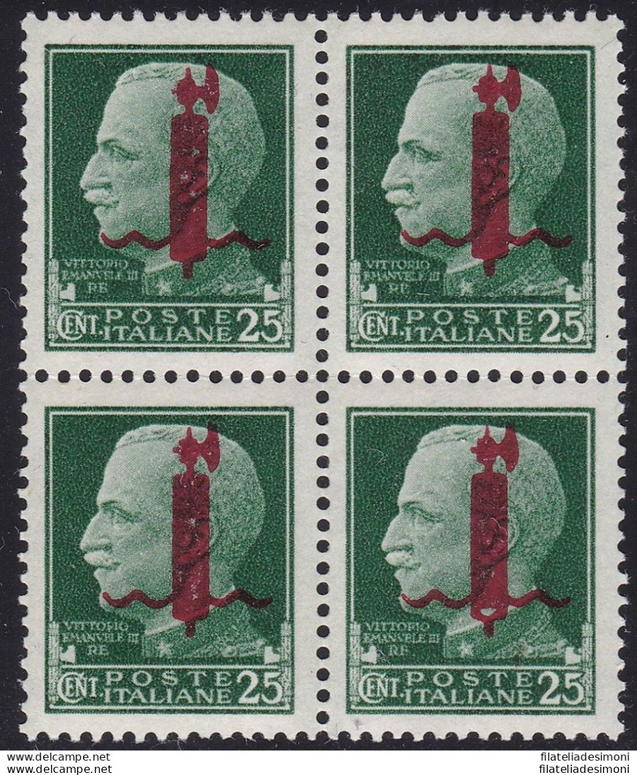 1944 RSI, N° 490 25c. Verde QUARTINA MNH/** Firmata Raybaudi - Altri & Non Classificati