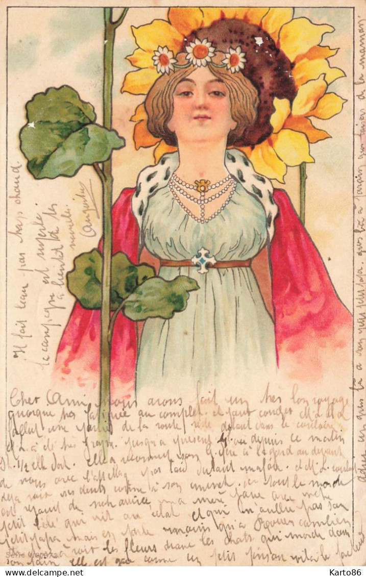 Jugendstil * 1902 * CPA Illustrateur Art Nouveau Dos 1900 * Genre Mucha * Femme & Fleurs - Vor 1900