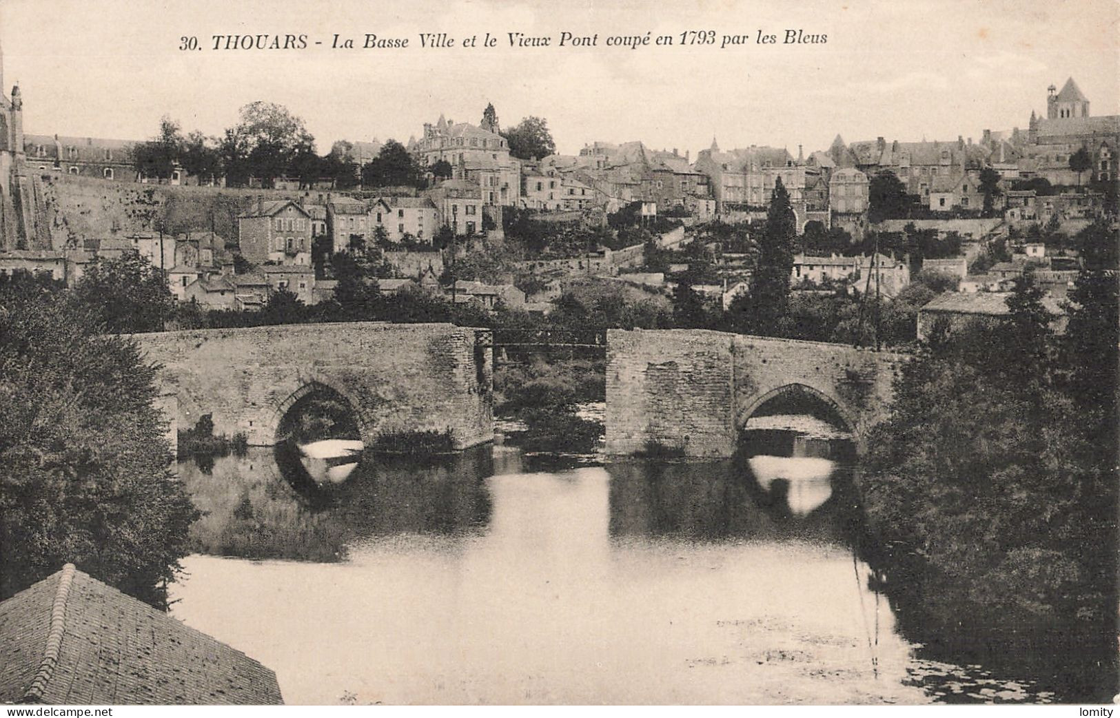 79 Thouars La Basse Ville Et Le Vieux Pont Coupé En 1793.par Les Bleus CPA - Thouars