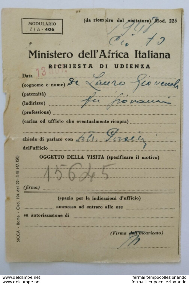 Bo187 Ministero Dell'africa Italiana Richiesta Di Udienza - Franchise