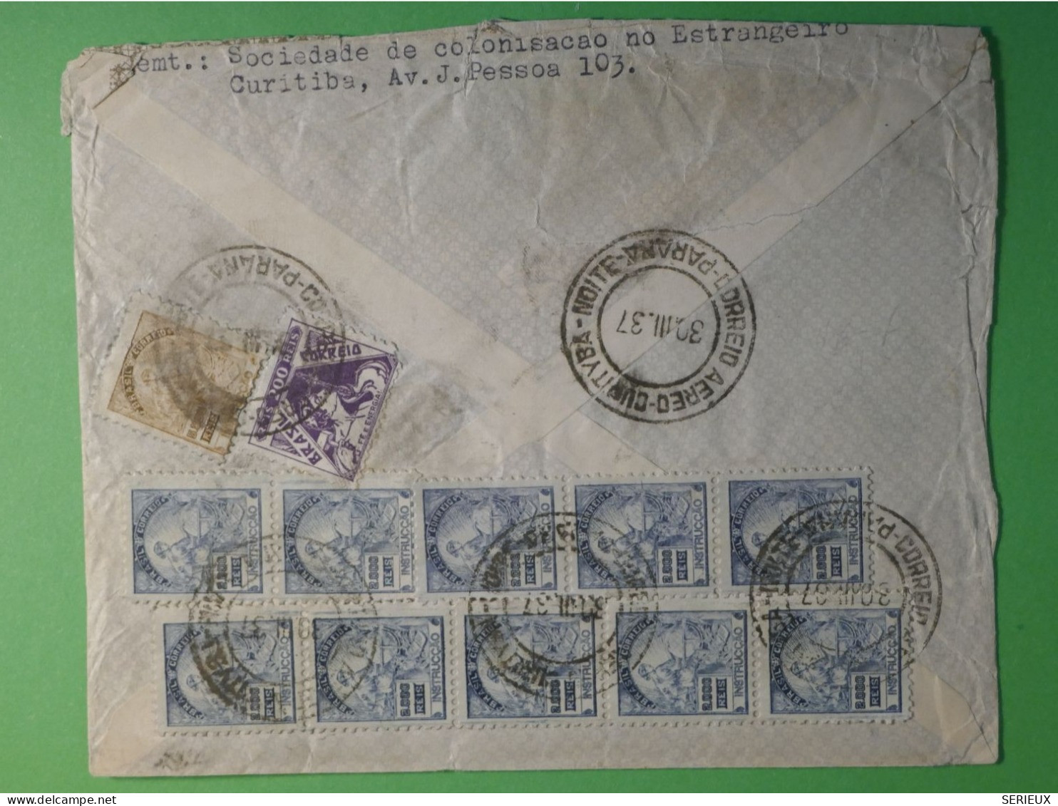 DN1 BRASIL LETTRE  1937 CURITIBA A BERLIN GERMANY   ++AFF. INTERESSANT +++ - Storia Postale