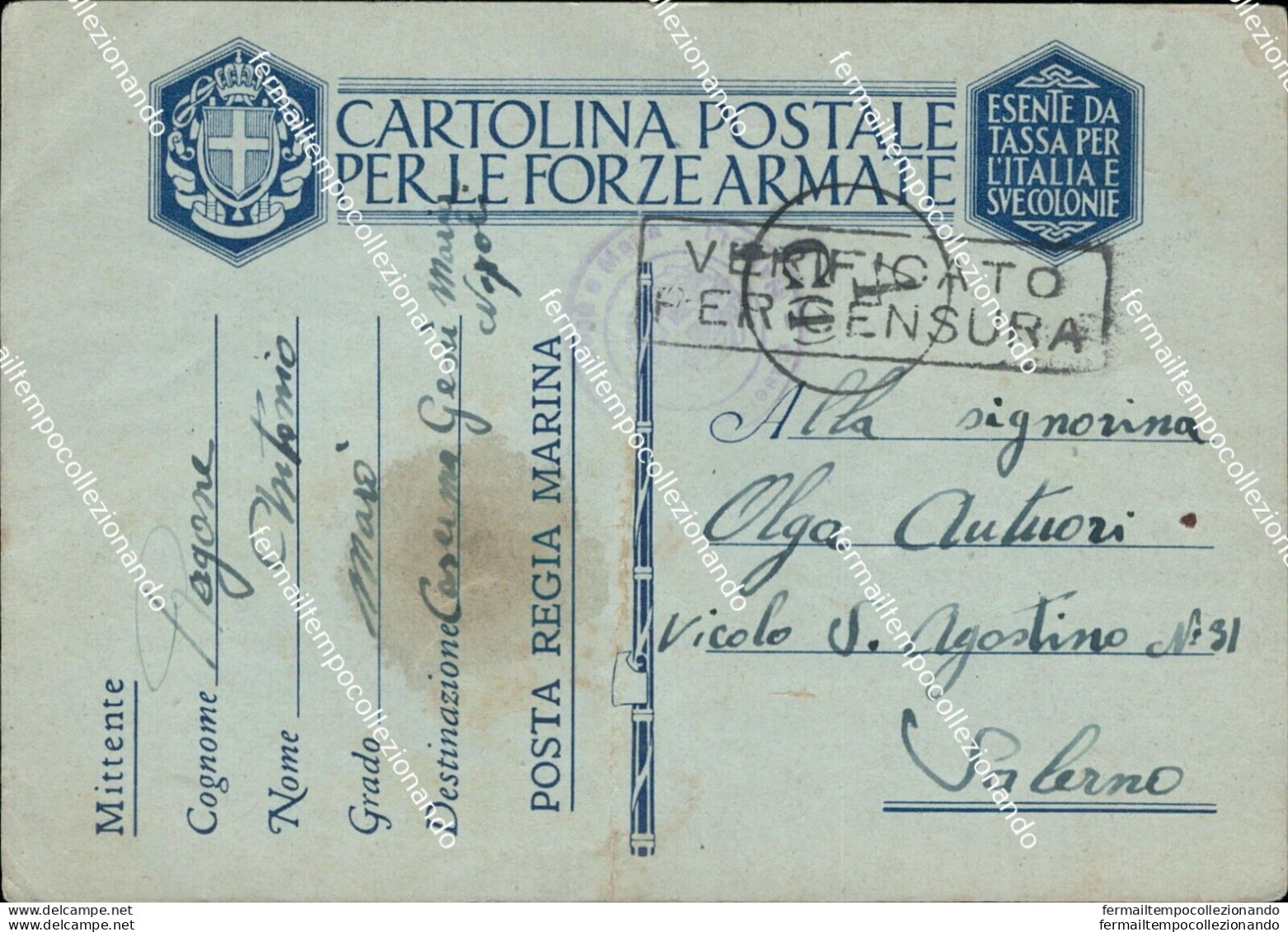 V721 Cartolina Franchigia Militare Regia Marina Www2 - Portofreiheit