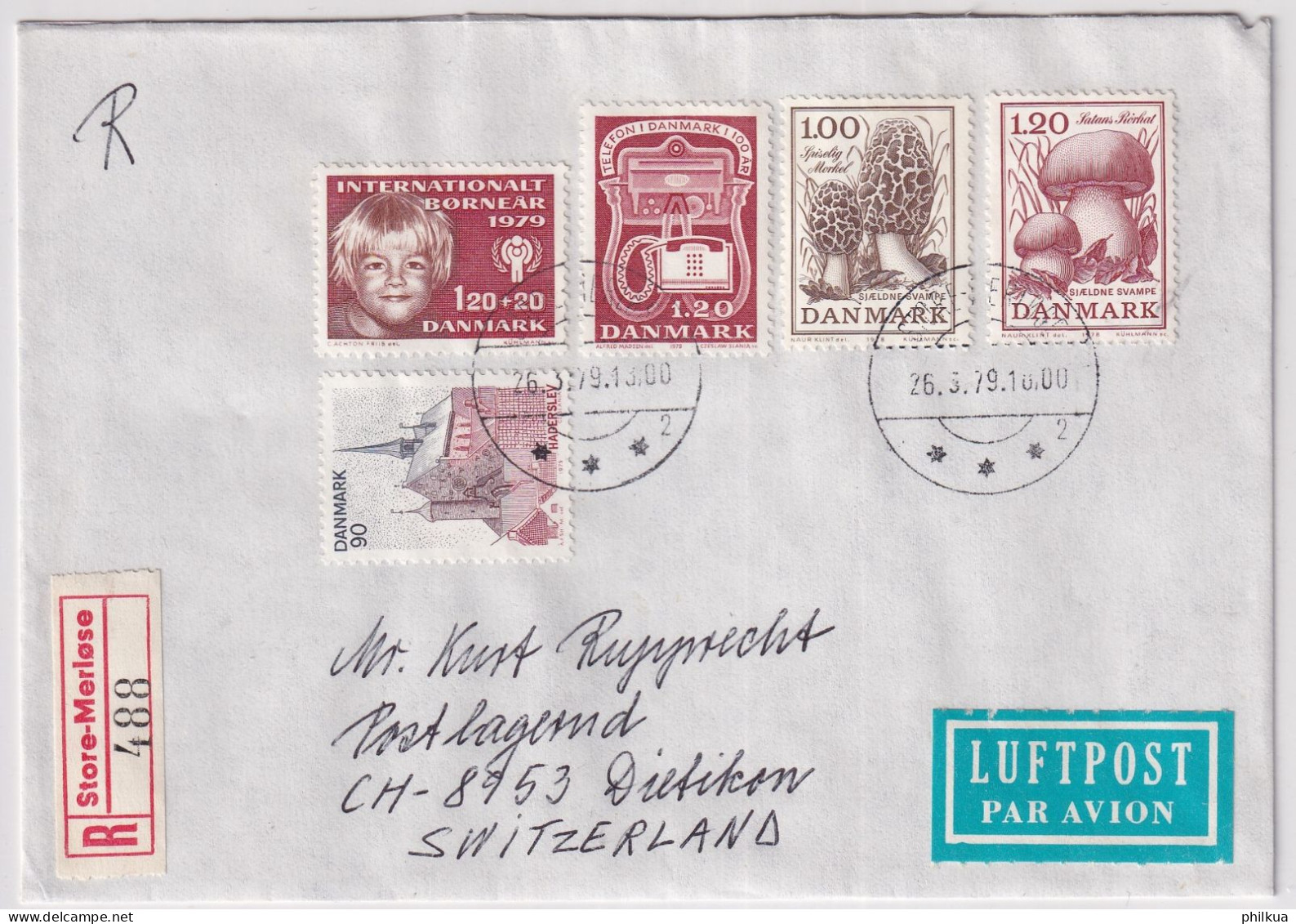 MiNr. 673-676 Dänemark 1978, 16. Nov. Seltene Pilze ++ R-Brief Gelaufen Ab Store-Merlose In Die Schweiz - Cartas & Documentos