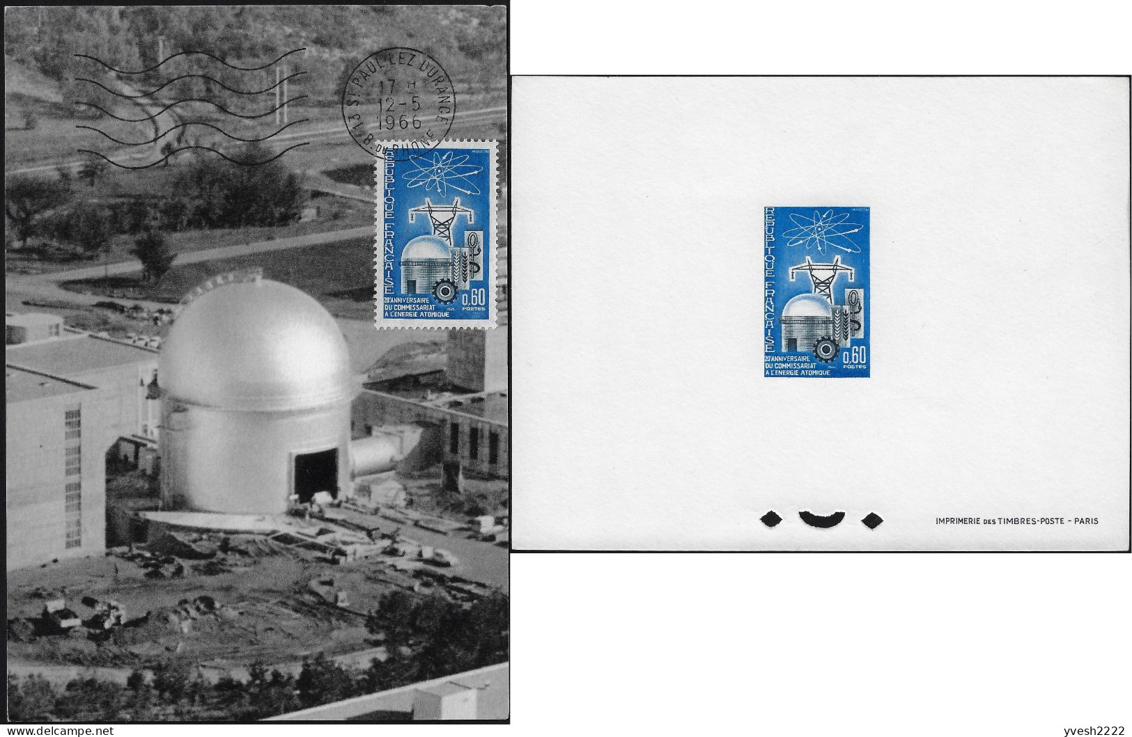 France 1965 Y&T 1462, Feuillet De Luxe Et Carte Maximum. Commissariat à L'énergie Atomique - Atom
