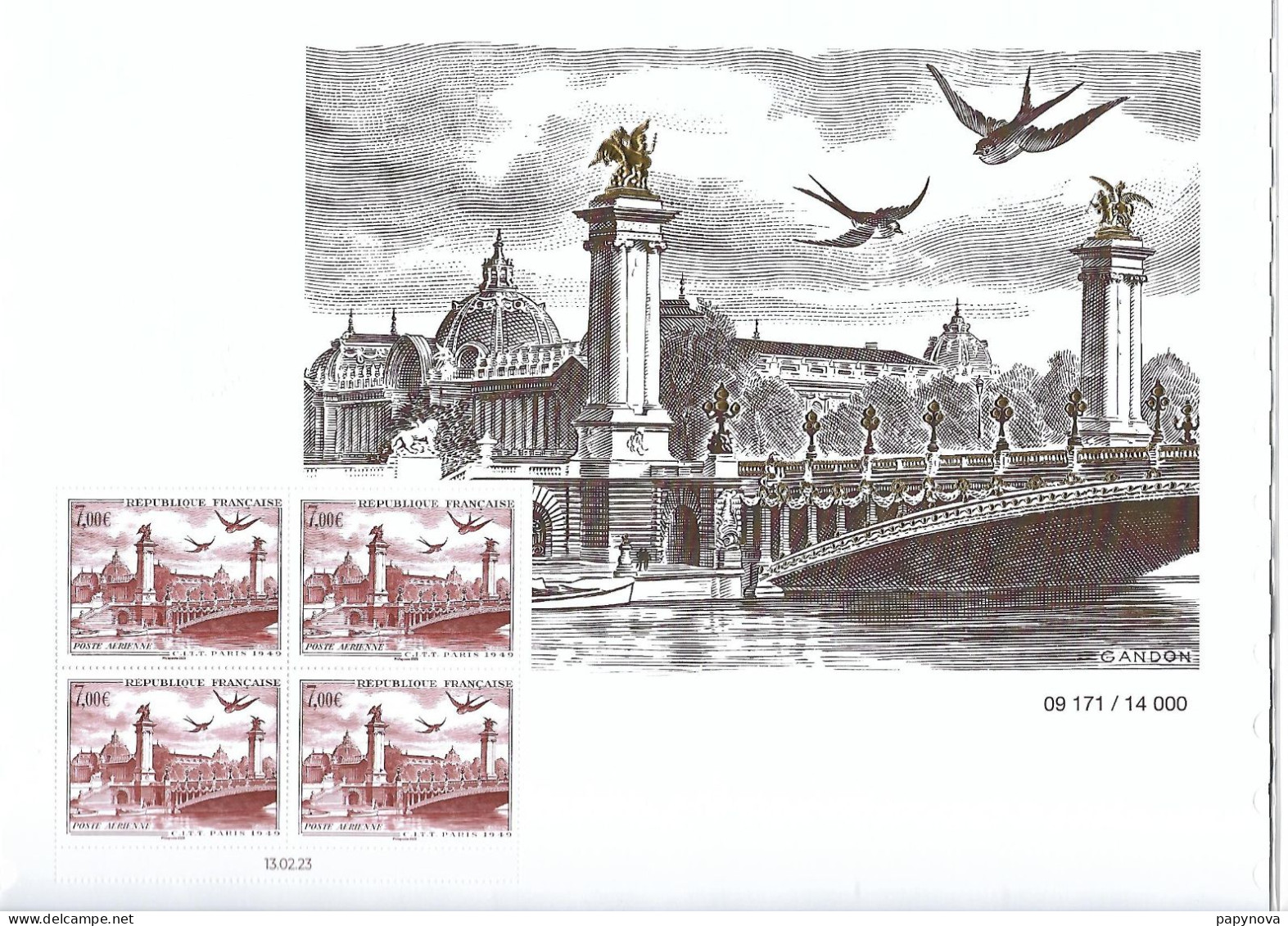 FRANCE 2023  AFFICHE POSTE AÉRIENNE Paris Pont Alexandre III « C.I.T.T. PARIS 1949 »  YT PA AFF 94A LUXE ** SOUS BLISTER - 1960-.... Postfris