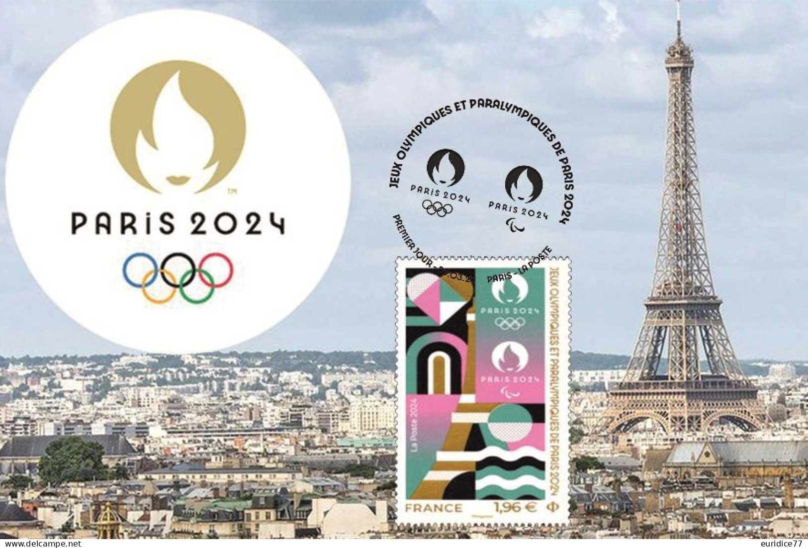 France 2024 - Le Timbre Officiel Des Jeux Olympiques Et Paralympiques De Paris Carte Maximum - Sommer 2024: Paris