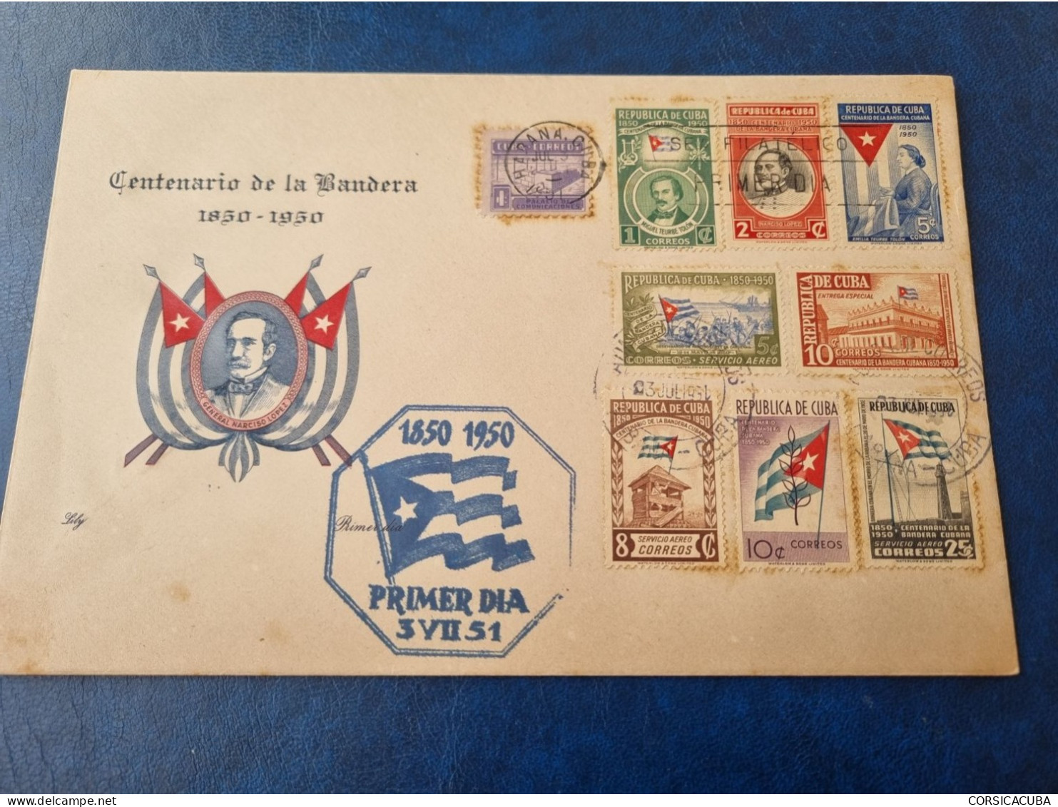 CUBA  PRIMER  DIA  1951   BANDERA  CUBANA  Certificada  LILY   //  PARFAIT  ETAT  //  1er  CHOIX  // - FDC