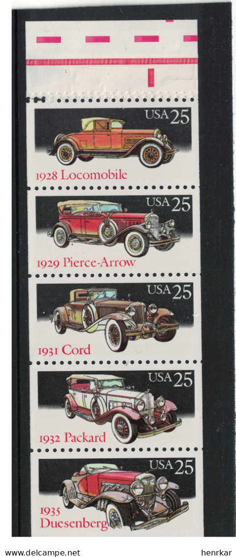 United States 1988  Vintage Cars Vertical Stripe MNH - Nuovi