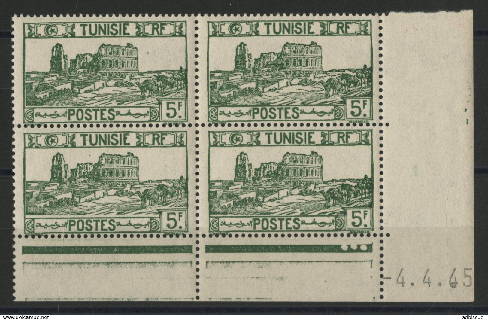 N° 288 Bloc De Quatre Neuf ** (MNH) 5 Fr Vert + Coin Daté Du 4/4/45 TB - Unused Stamps