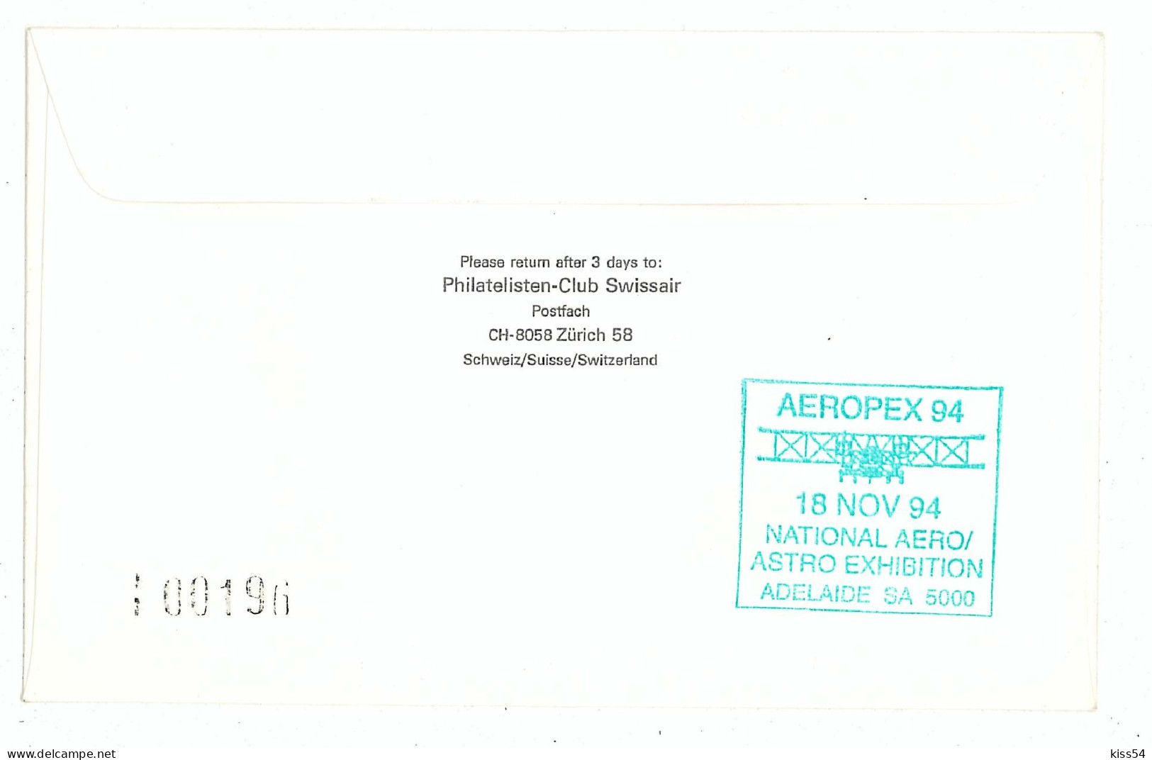 CV 31 - 21-a AIRPLANE, Fly Bucuresti - Adelaide, Romania - Cover - Used - 1994 - Aerei