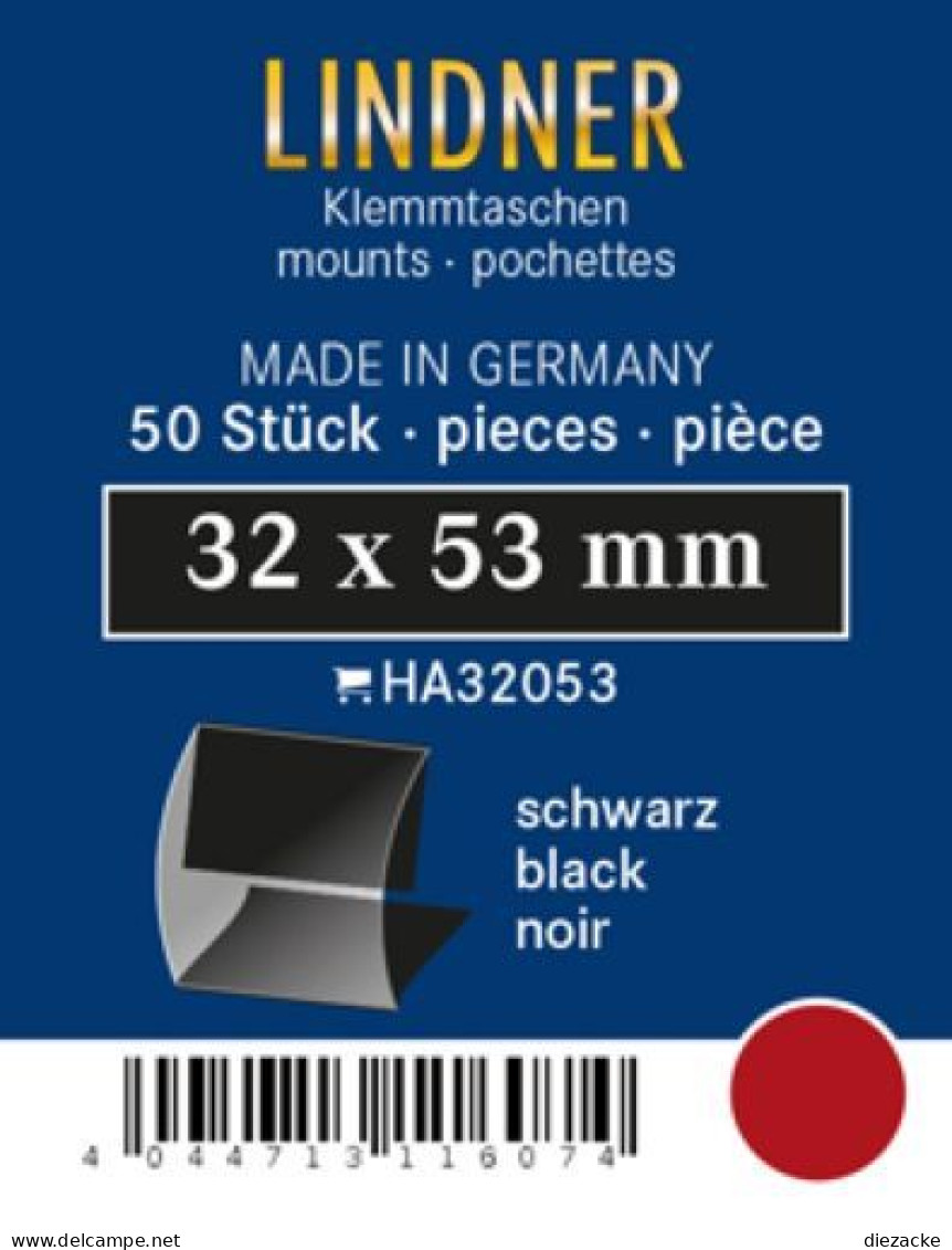 Lindner Klemmtaschen-Zuschnitte Schwarz 32 X 53 Mm (50 Stück) HA32053 Neu ( - Autres & Non Classés