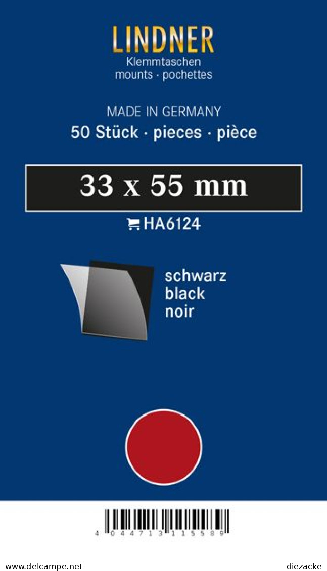 Lindner Klemmtaschen-Zuschnitte Schwarz 33 X 55 Mm (50 Stück) HA6124 Neu ( - Autres & Non Classés