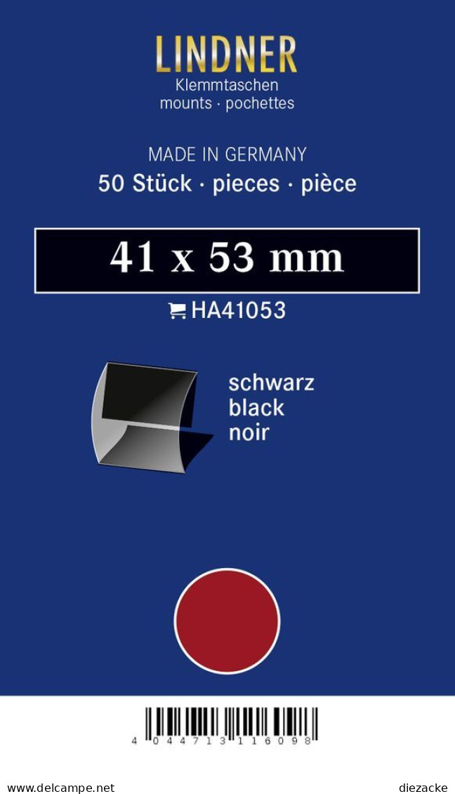 Lindner Klemmtaschen-Zuschnitte Schwarz 41 X 53 Mm (50 Stück) HA41053 Neu ( - Autres & Non Classés