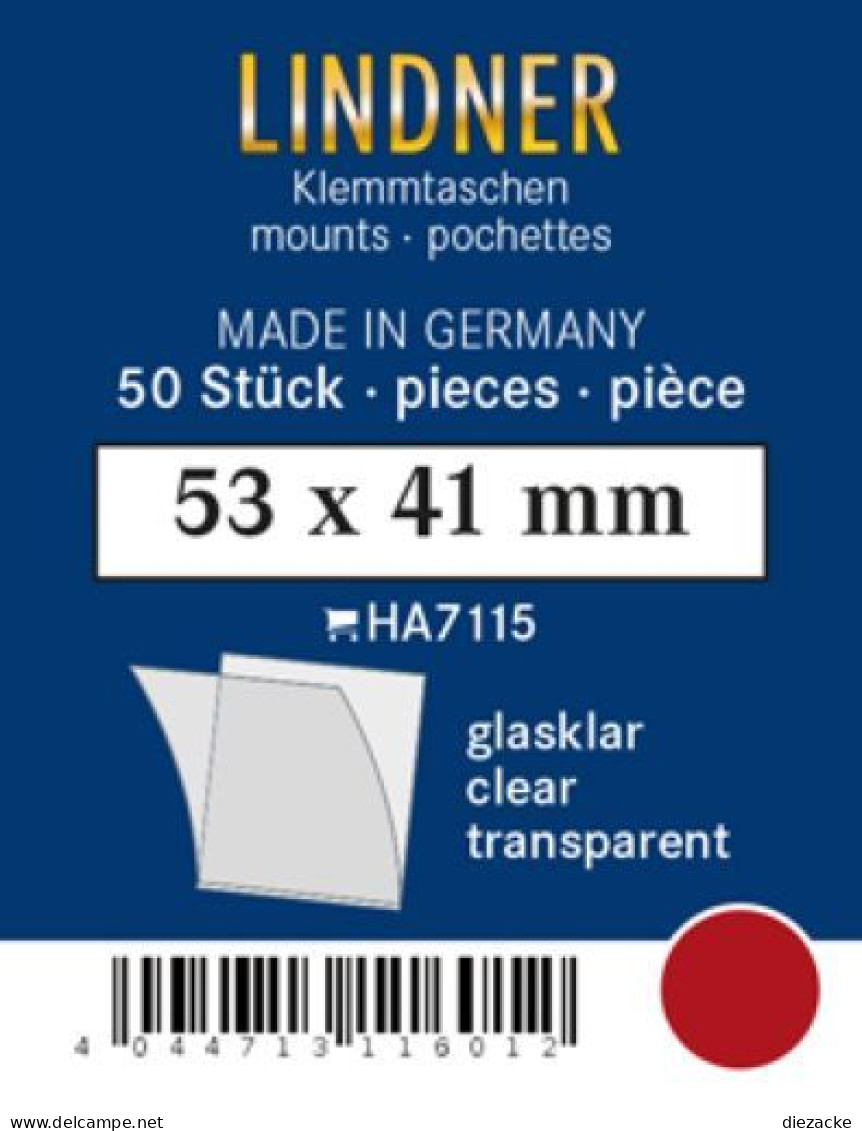 Lindner Klemmtaschen-Zuschnitte Klar 53 X 41 Mm (50 Stück) HA7115 Neu ( - Altri & Non Classificati