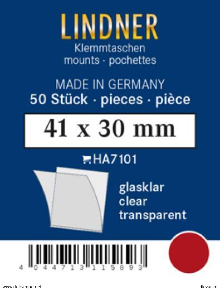 Lindner Klemmtaschen-Zuschnitte Klar 41 X 30 Mm (50 Stück) HA7101 Neu ( - Sonstige & Ohne Zuordnung