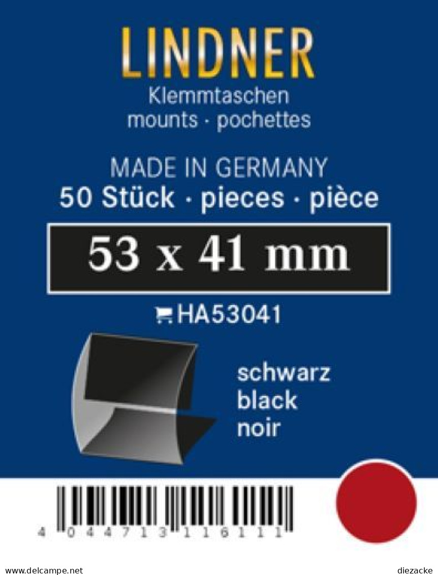 Lindner Klemmtaschen-Zuschnitte Schwarz 53 X 41 Mm (50 Stück) HA53041 Neu ( - Otros & Sin Clasificación
