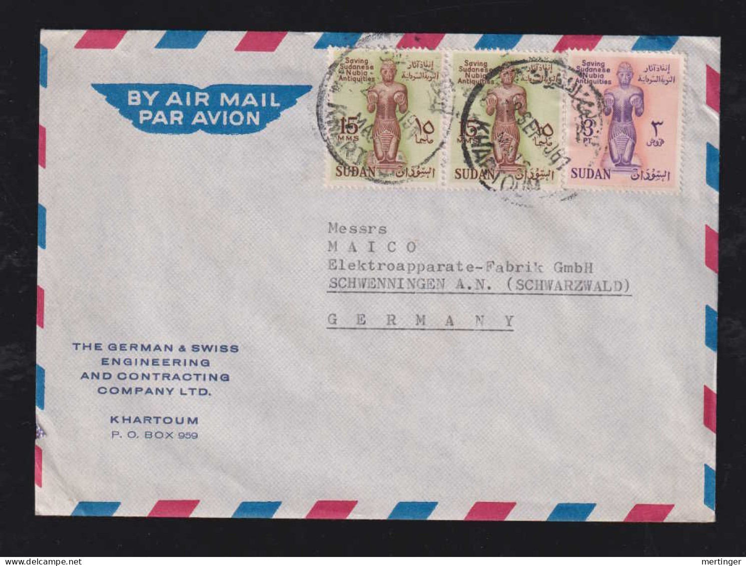 Sudan 1961 Airmail Cover KHARTOUM X SCHWENNINGEN Germany Nubia Antic - Soedan (1954-...)