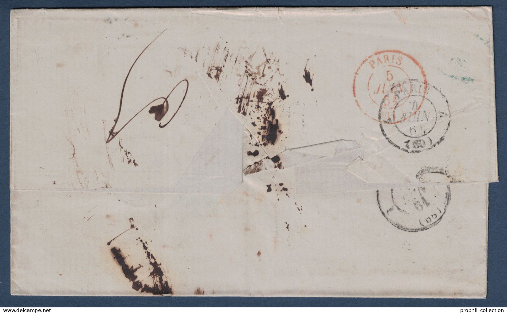 LETTRE COVER MADRID SPAIN ESPAGNE > FRANCIA CACHET TAXE 5 CAD BLEU ENTRÉE FRANCE ST JEAN DE LUZ 1861 - Brieven En Documenten