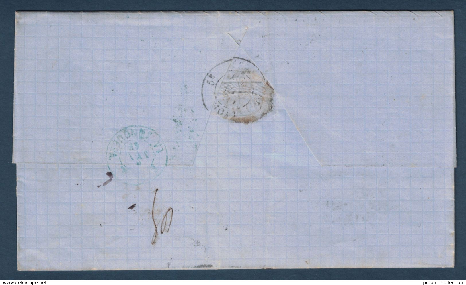 LETTRE COVER LEON SPAIN ESPAGNE > FRANCIA CACHET PD TAXE 5 CAD BLEU ENTRÉE FRANCE LION 1865 AMB CARC TAR B - Storia Postale