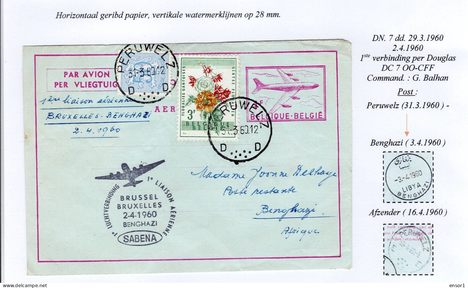 België Air Mail Aerogram Douglas DC Brussel Benghazi SABENA - Aerogramas