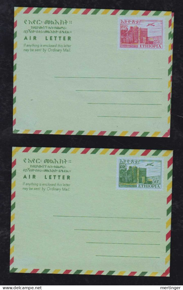 Ethiopia 1953 2 Aerogram Air Letter Stationery 25c + 50c Mint Castle GONDOR - Etiopia