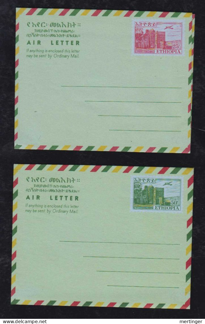 Ethiopia 1953 2 Aerogram Air Letter Stationery 25c + 50c Mint Castle GONDOR - Etiopía