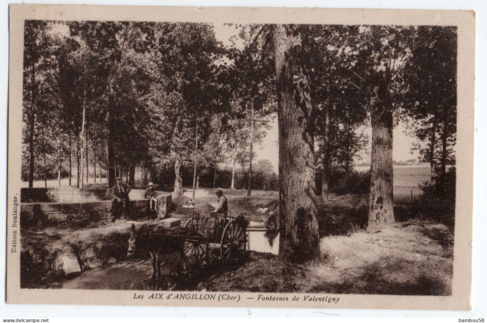 LES AIX D'ANGUILLON * CHER * FONTAINES DE VALENTIGNY * ATTELAGE ANE * LAVEUSE / LAVANDIERE * édit. Boulanger - Les Aix-d'Angillon