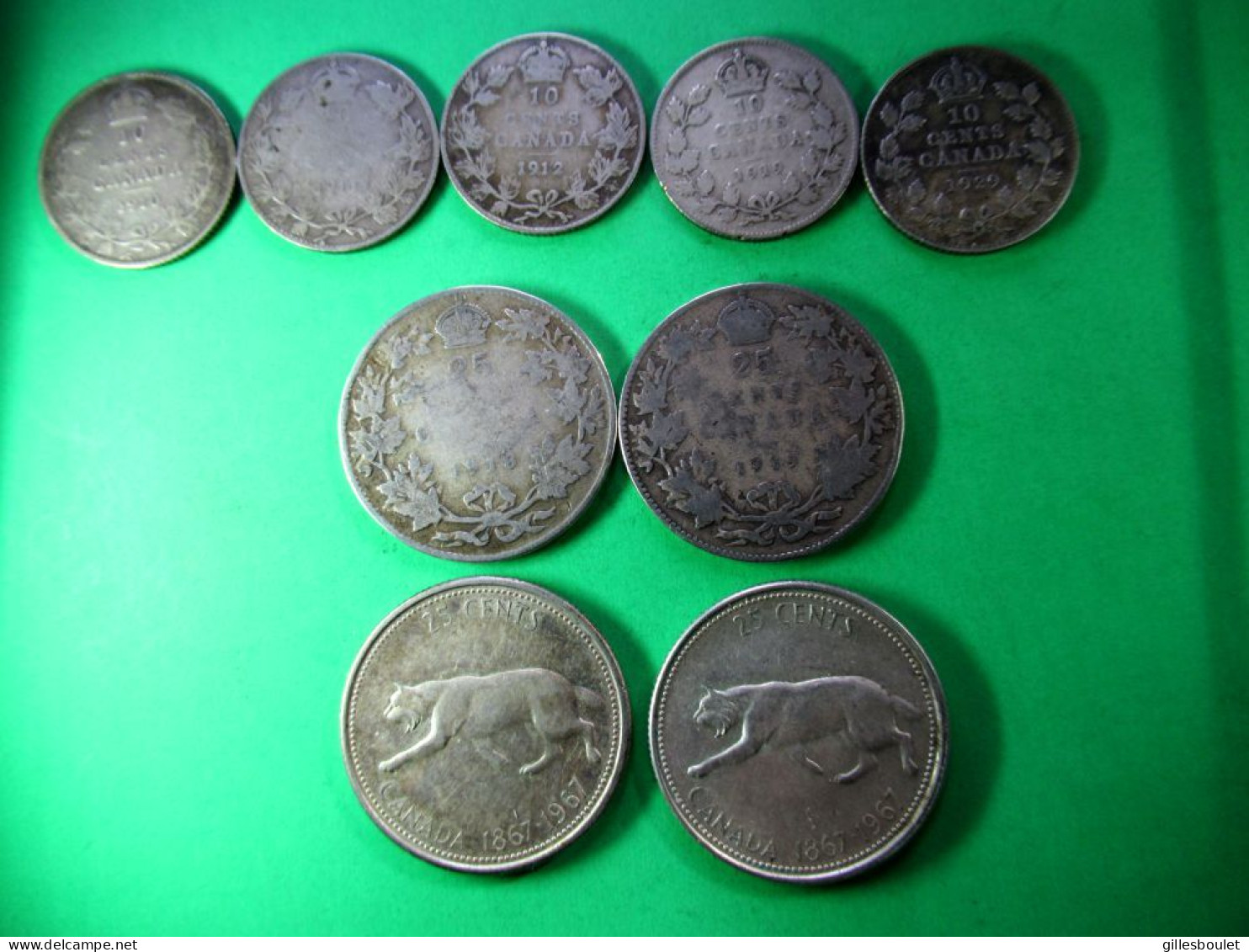 9 Pièces Du Canada En Argent. 5 X 10 Cents (2,33gr) 4 à 92,5% Argent. 4 X 25 Cents (5,83gr) Dont 2 à 92,5% Argent. - Canada