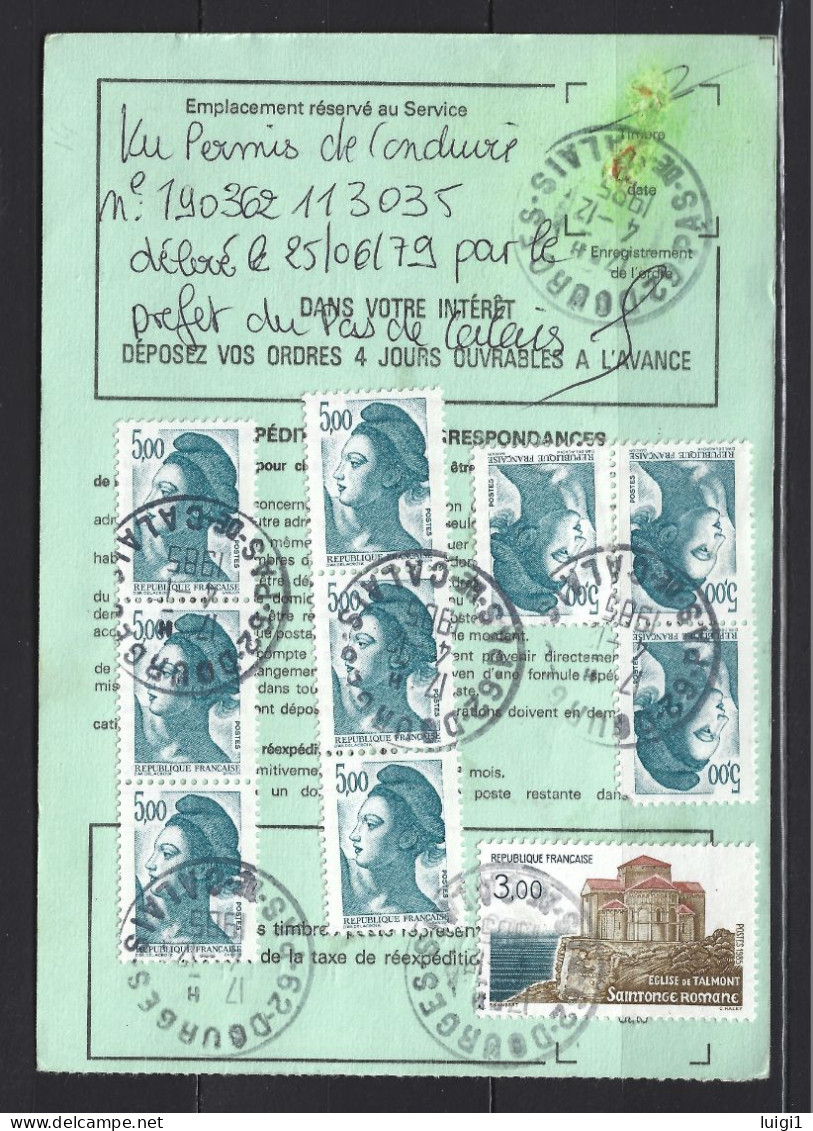 FRANCE 1985 - Ordre De Réexpédition Définitif. LIBERTE +. Daté Du  4-12-1985. 62 DOURGES. Pas De Calais. TB. - Covers & Documents