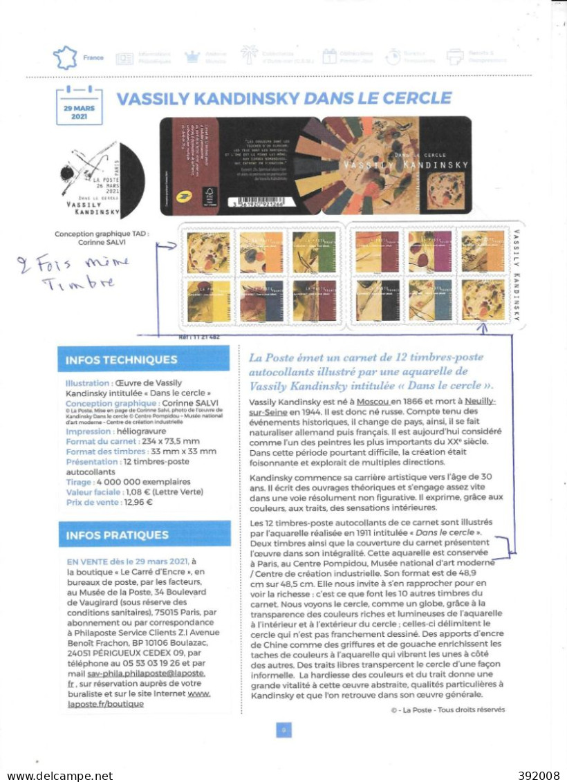 2021 - 263 - 1968 à 1978 - KANDINSKY - 2 Fois Même Timbre, Explication 2° Scan - Gebraucht