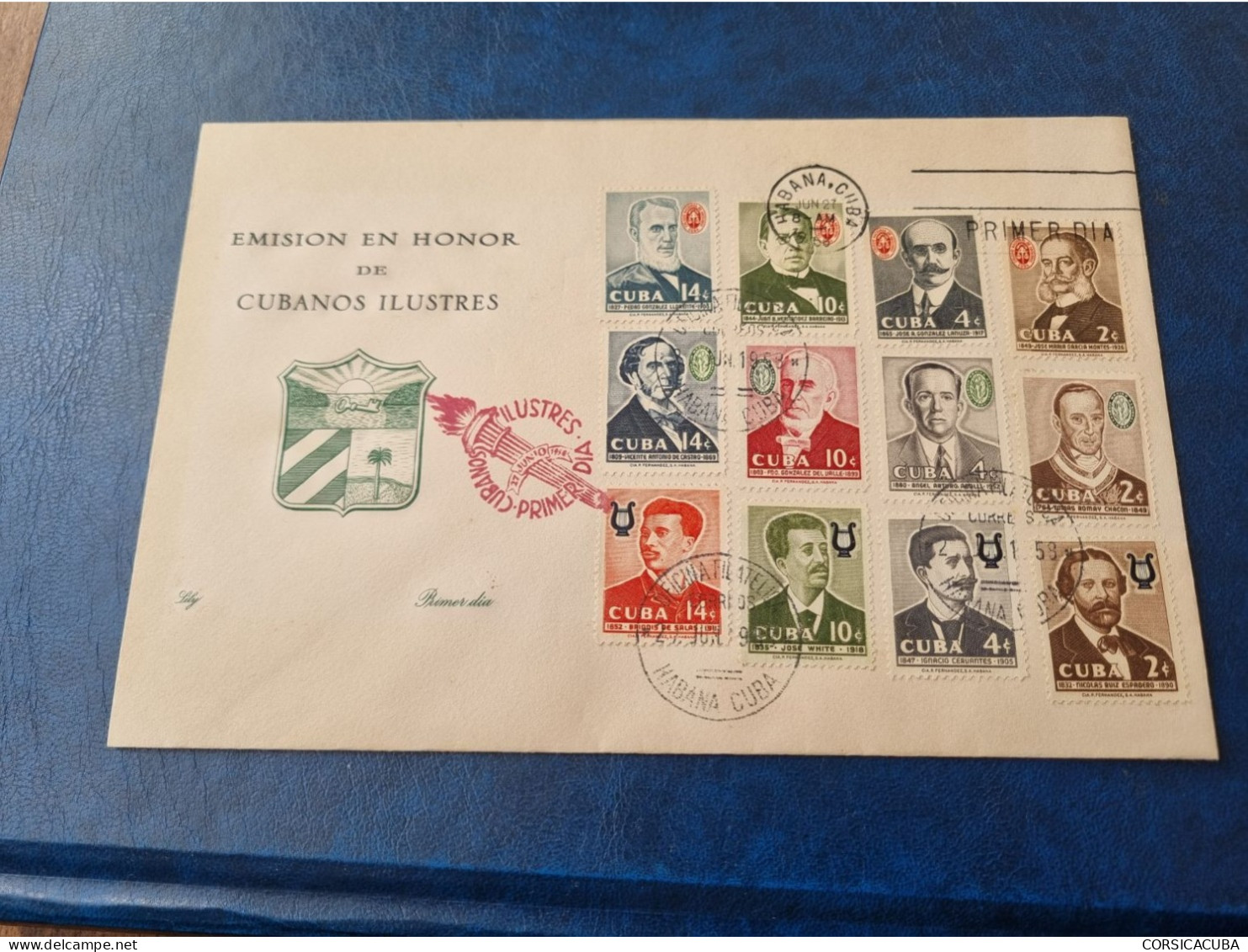 CUBA  PRIMER  DIA  1958   PERSONALIDADES  CUBANAS    Certificado  LILY  //  PARFAIT  ETAT  //  1er  CHOIX  // - FDC