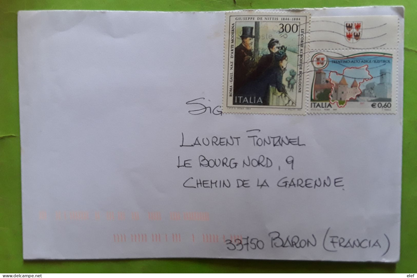 ITALIA Lettera  De Venezia  Timbre Peinture Giuseppe DE NITTIS Jumelles Carta Trentino Alto Aldige ,Sud Tirol  2009  TB - 2001-10: Marcophilie