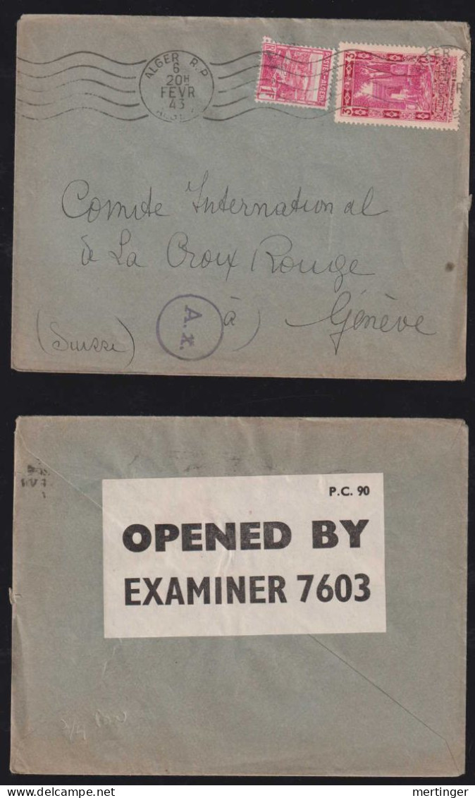 Algeria Algerie 1943 Double Censor Cover To GENEVA Switzerland - Covers & Documents