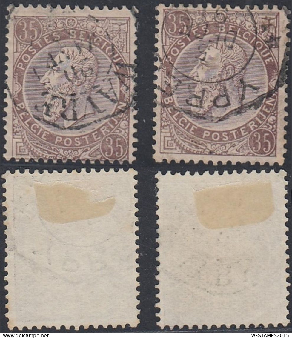 Belgique 1891 - Timbres Oblitérés. COB Nr.: 49. Une Paire.  Oblitérés: Telegraphiques YPRES+WAVRE... (EB) AR-02435 - Telegraafzegels [TG]