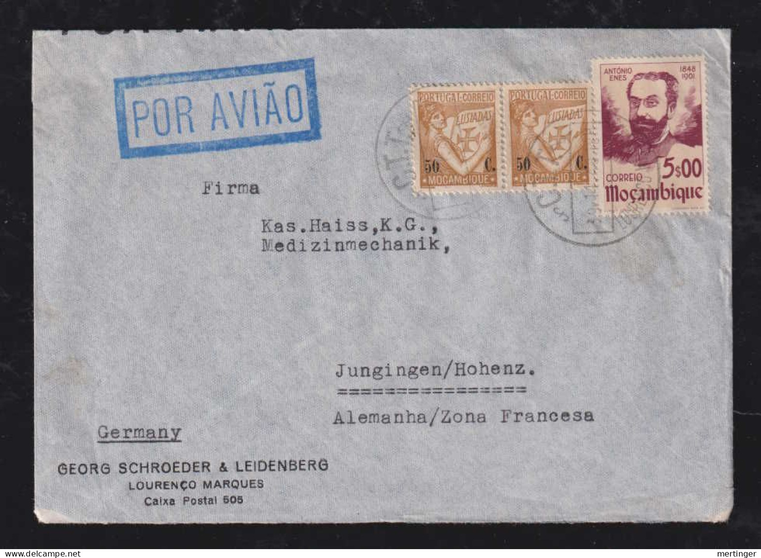 Portugal MOCAMBIQUE 1948 Airmail Cover LOURENCO MARQUES X JUNGINGEN Germany - Mozambique