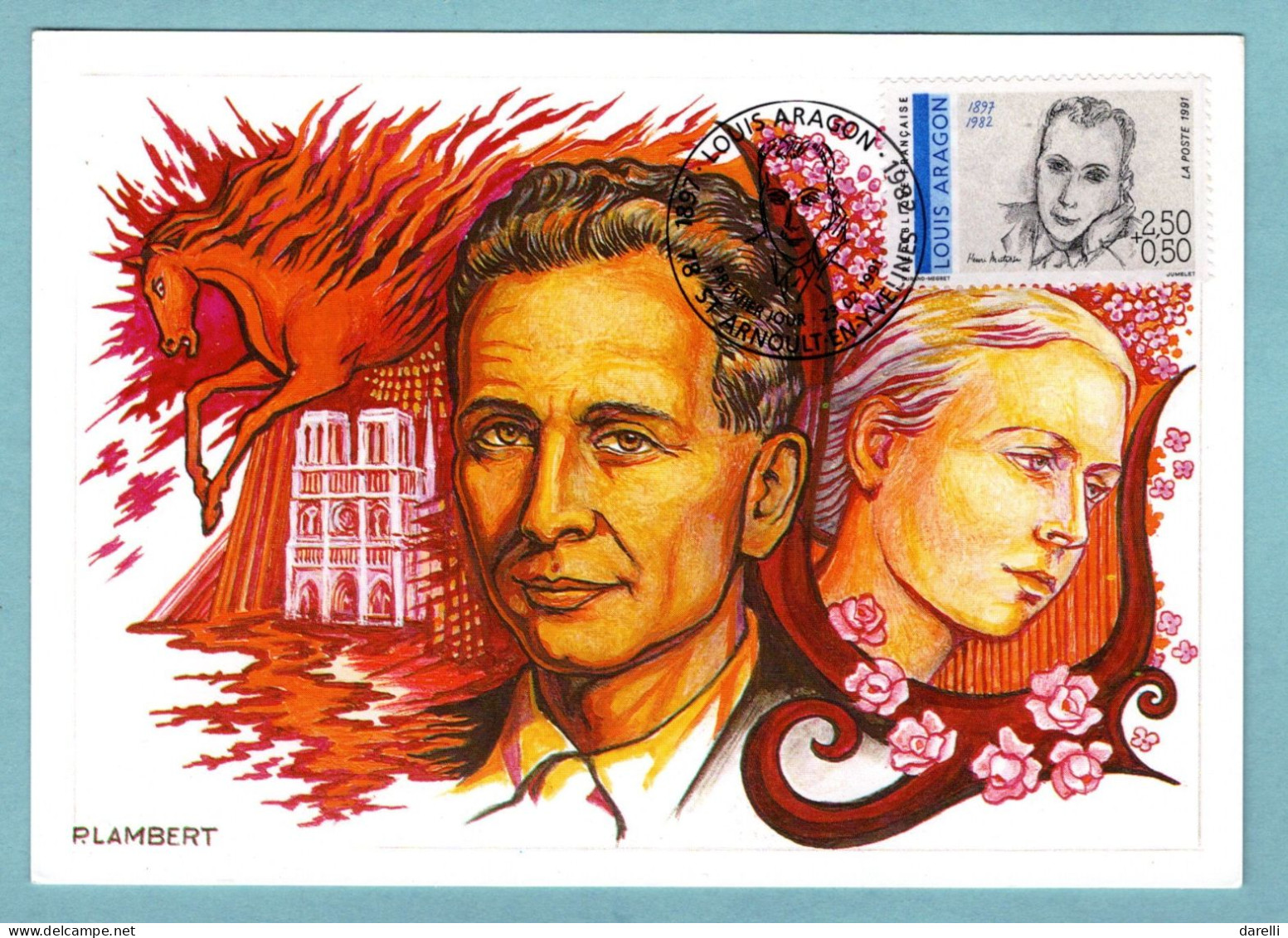 Carte Maximum 1991 - Personnages Célèbres - Poètes Français - Louis Aragon - YT 2683 - St-Arnoult En Yveline - 1990-1999