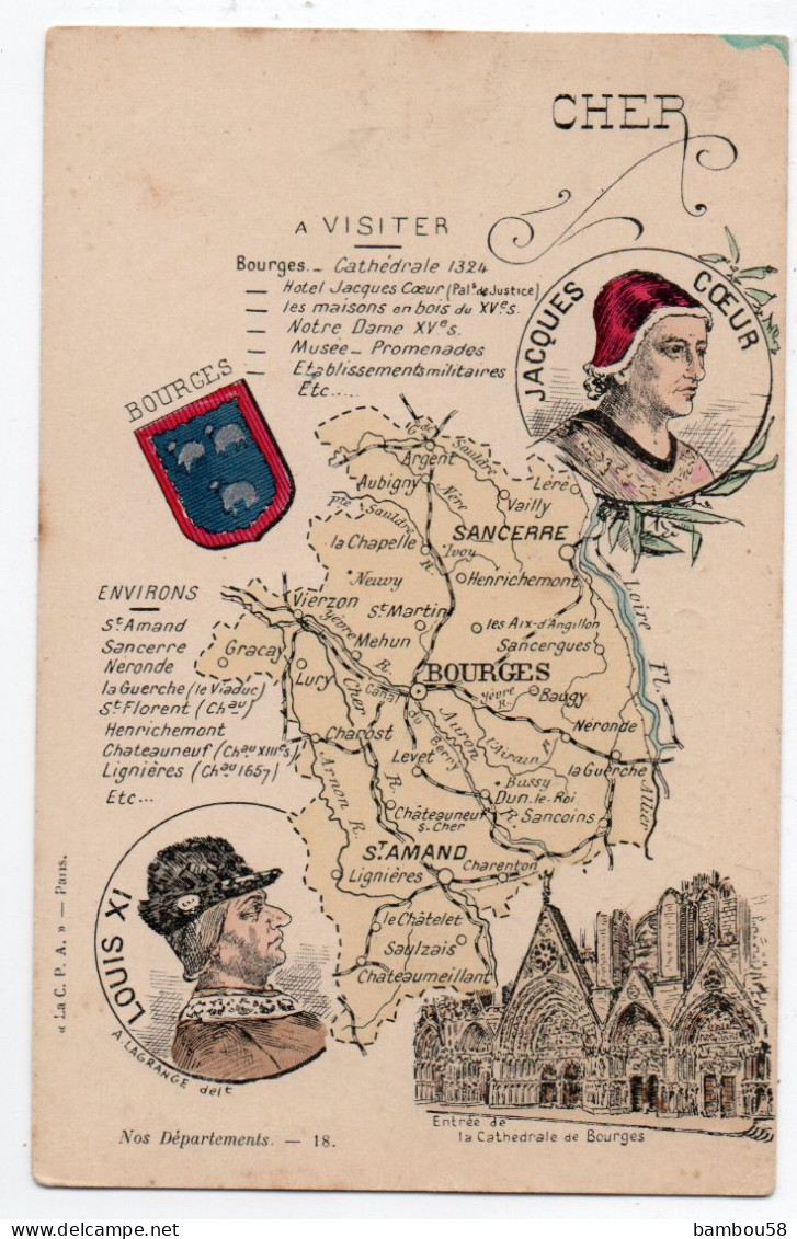 CHER * BOURGES * SANCERRE * ST AMAND * JACQUES COEUR * LOUIS XI * DEPARTEMENT Détail * CATHEDRALE * BLASON - Centre-Val De Loire