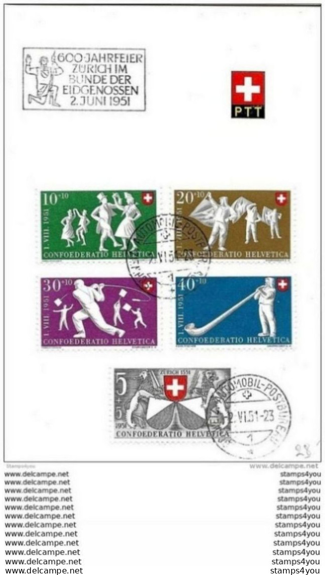 33-4 - Feuillet Avec Série Pro Patria 1951 - Oblit Spéciale "600 Jahrefeier Zürich Im Bunde Der Eidgenossen" - Covers & Documents