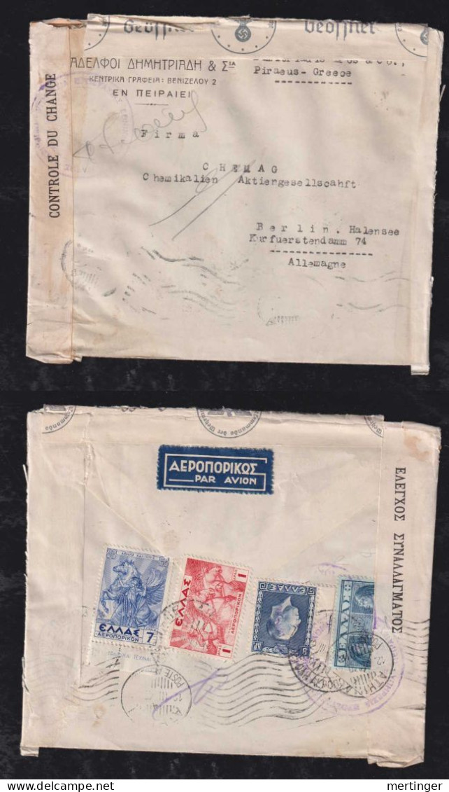 Greece 1940 Douple Censor Airmail Cover PIRAEUS X BERLIN Germany - Covers & Documents