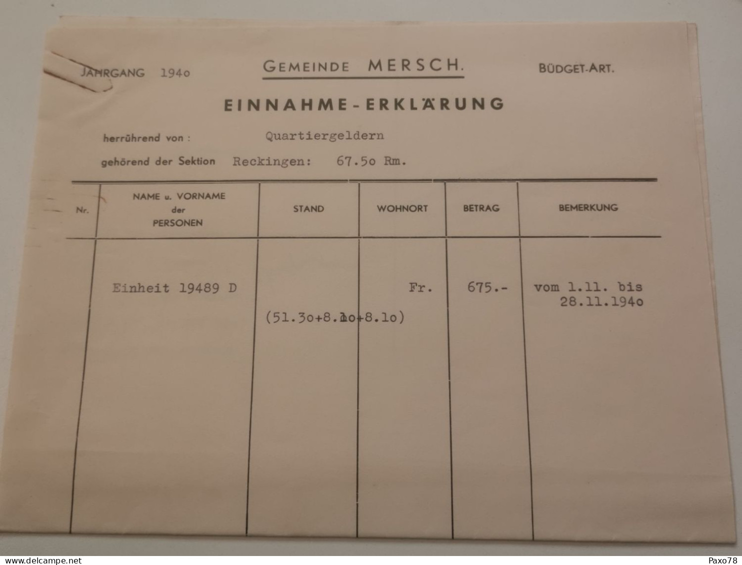 Gemeinde Mersch, Reckingen 1940. Esch-Alzig - 1940-1944 Occupazione Tedesca