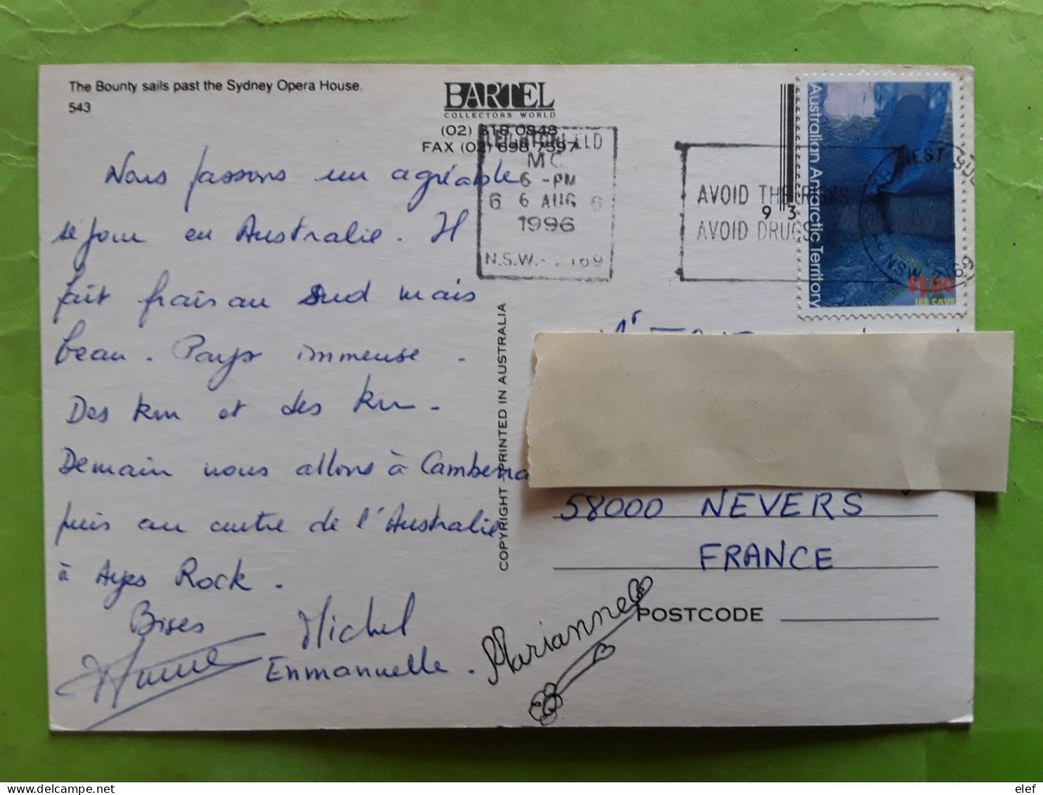 Australian Antarctic Territory $ 1.00 Ice Cave , On Sydney Opera House Postcard, 1996, TB - Cartas & Documentos