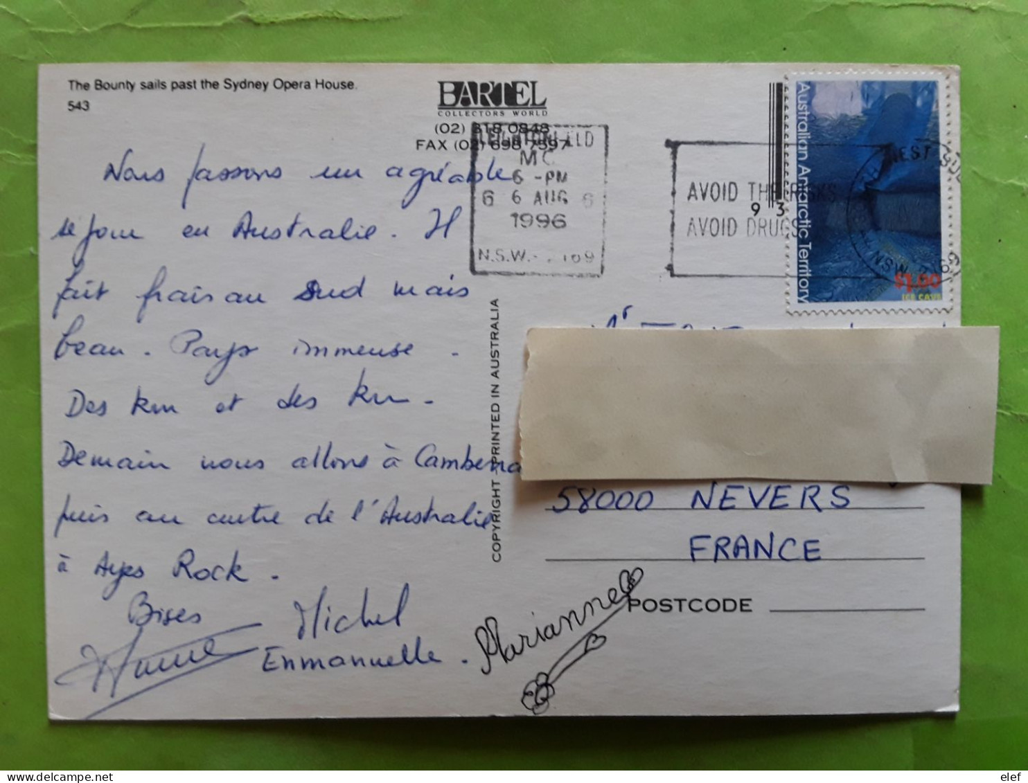 Australian Antarctic Territory $ 1.00 Ice Cave , On Sydney Opera House Postcard, 1996, TB - Lettres & Documents