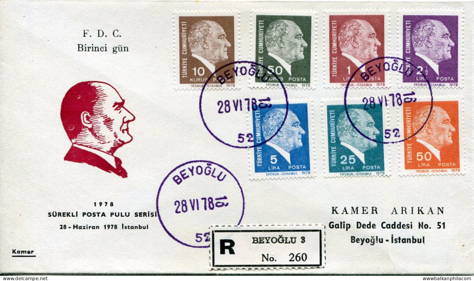 1978 Turkey Atatürk Definitive FDC - Briefe U. Dokumente