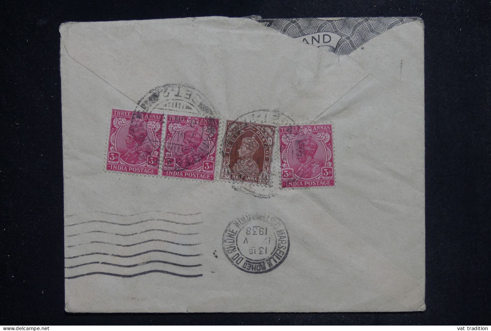 INDE ANGLAISE -  Enveloppe Pour La France En 1938, Affranchissement Au Verso - L 151760 - 1936-47 King George VI