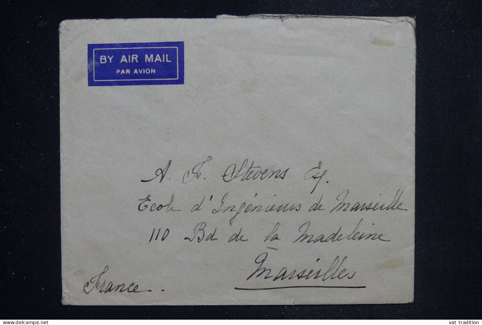 INDE ANGLAISE -  Enveloppe Pour La France En 1938, Affranchissement Au Verso - L 151760 - 1936-47 Roi Georges VI