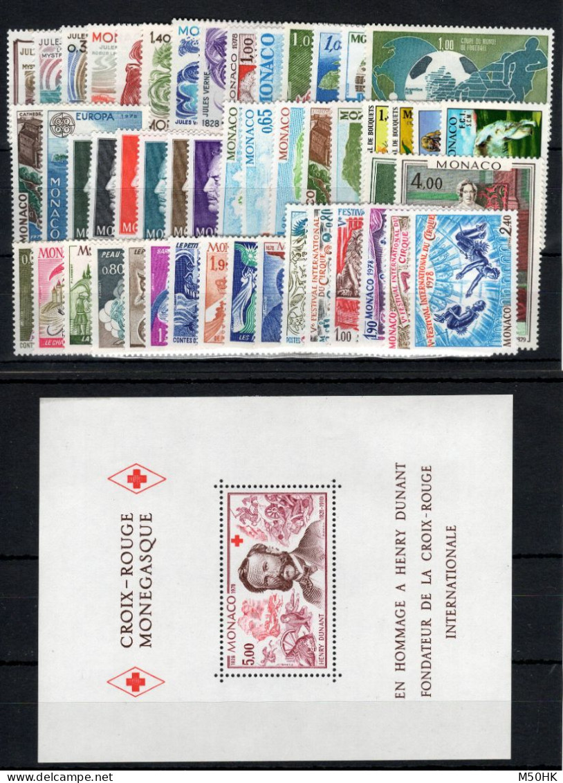 Monaco - Année Complete 1978 - YV 1125 à 1174 N** MNH Luxe , 50 Timbres , Cote 109 Euros - Full Years