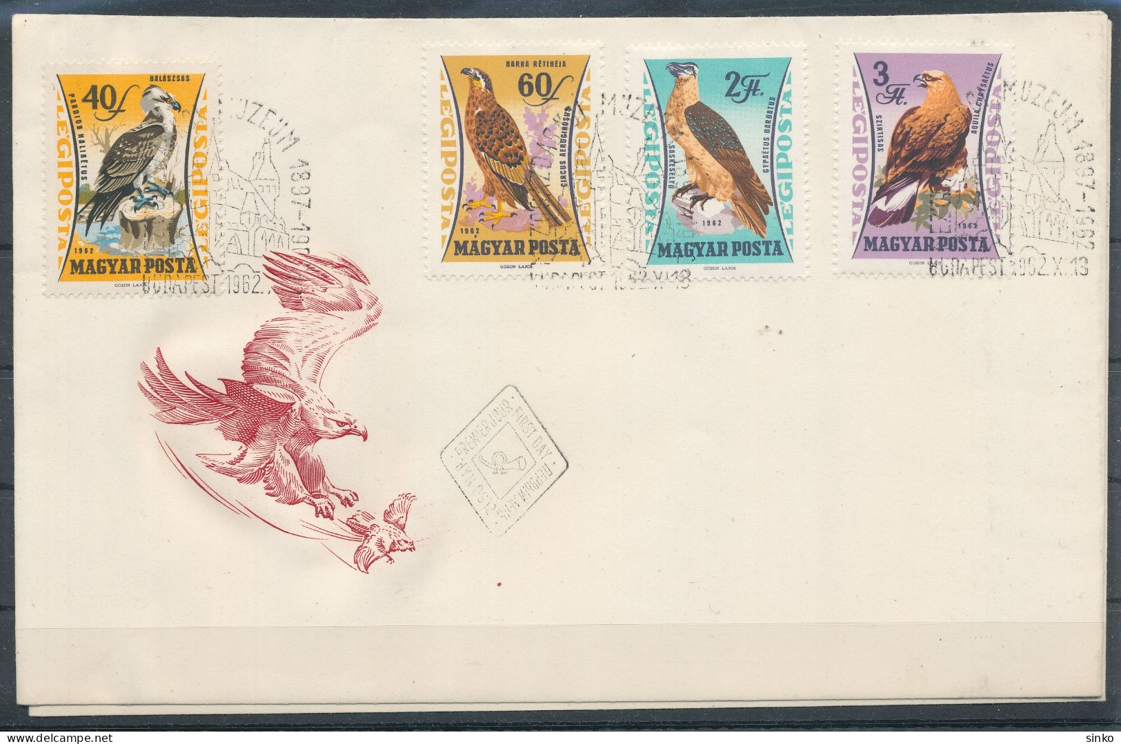 1962. Birds (IV.) - Raptores - L - Misprint On FDC - Variétés Et Curiosités