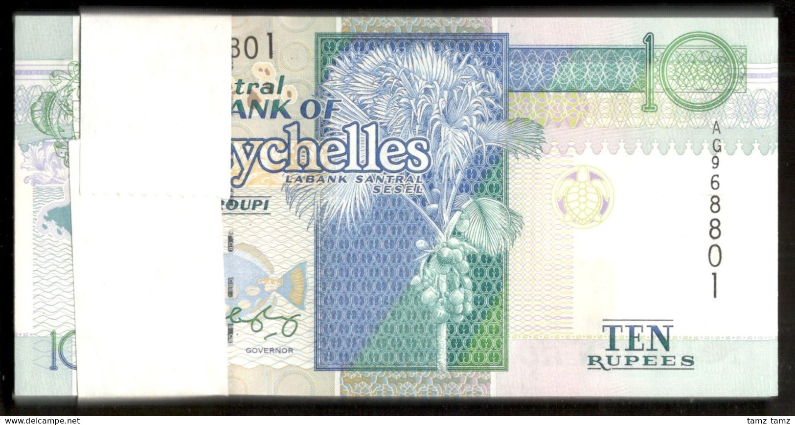 Lot 100 Pcs 1 Bundle Consecutive Seychelles 10 Rupees P-36b 1998-2008 UNC - Seychelles