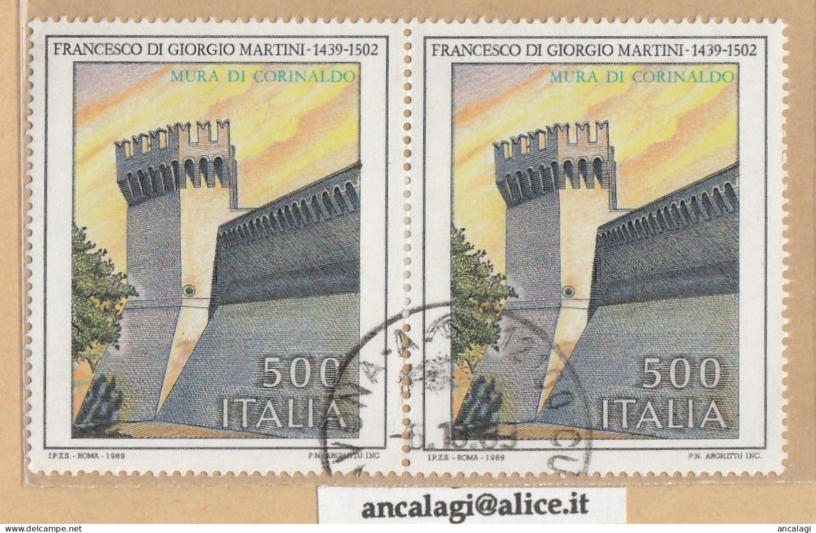 USATI ITALIA 1989 - Ref.0596A "ARTE ITALIANA" 1 Val. In Coppia - 1981-90: Usados