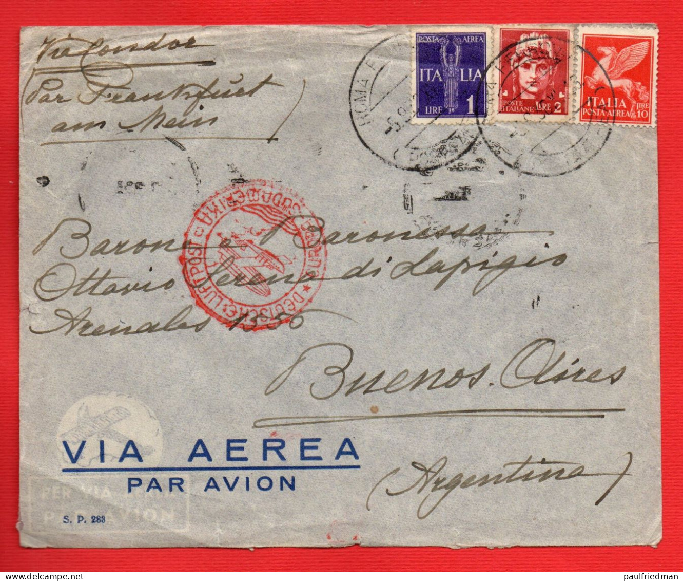 Regno 1938 - Aerogramma Roma Buenos Aires - Linea Aerea Tedesca - Marcofilie (Luchtvaart)